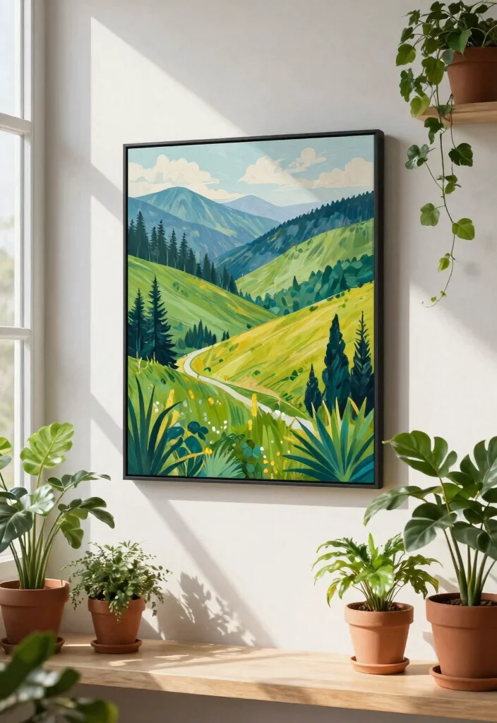 30 Windowsill Decor Living Room Ideas for a Bright Pretty Space - 24. Nature-Inspired Wall Art 1