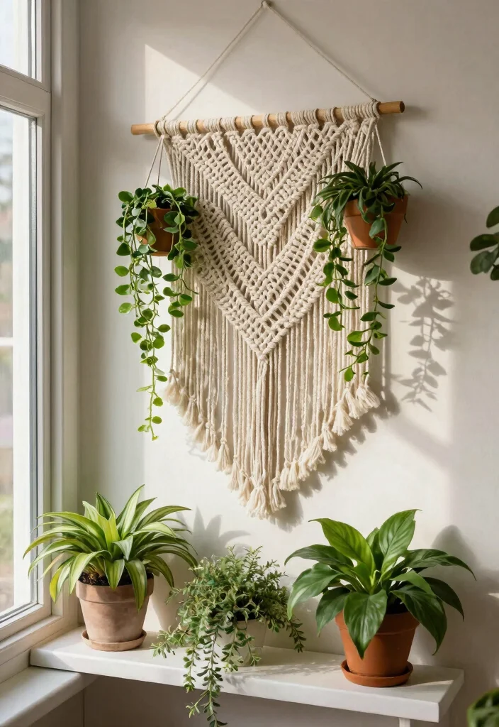 30 Windowsill Decor Living Room Ideas for a Bright Pretty Space - 28. Botanical Wall Hanging 1