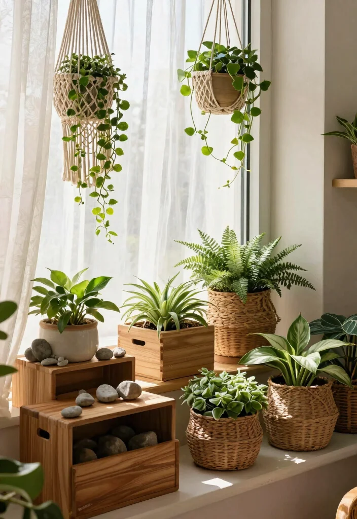 30 Windowsill Decor Living Room Ideas for a Bright Pretty Space - 5. Layered Textures with Natural Materials 1