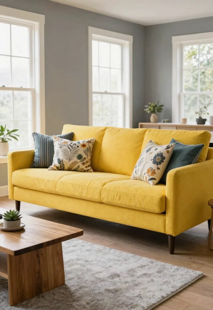 30 Yellow Decor Living Room Ideas for a Cheerful Stylish Space - 1. Sun-Kissed Yellow Sofa 1