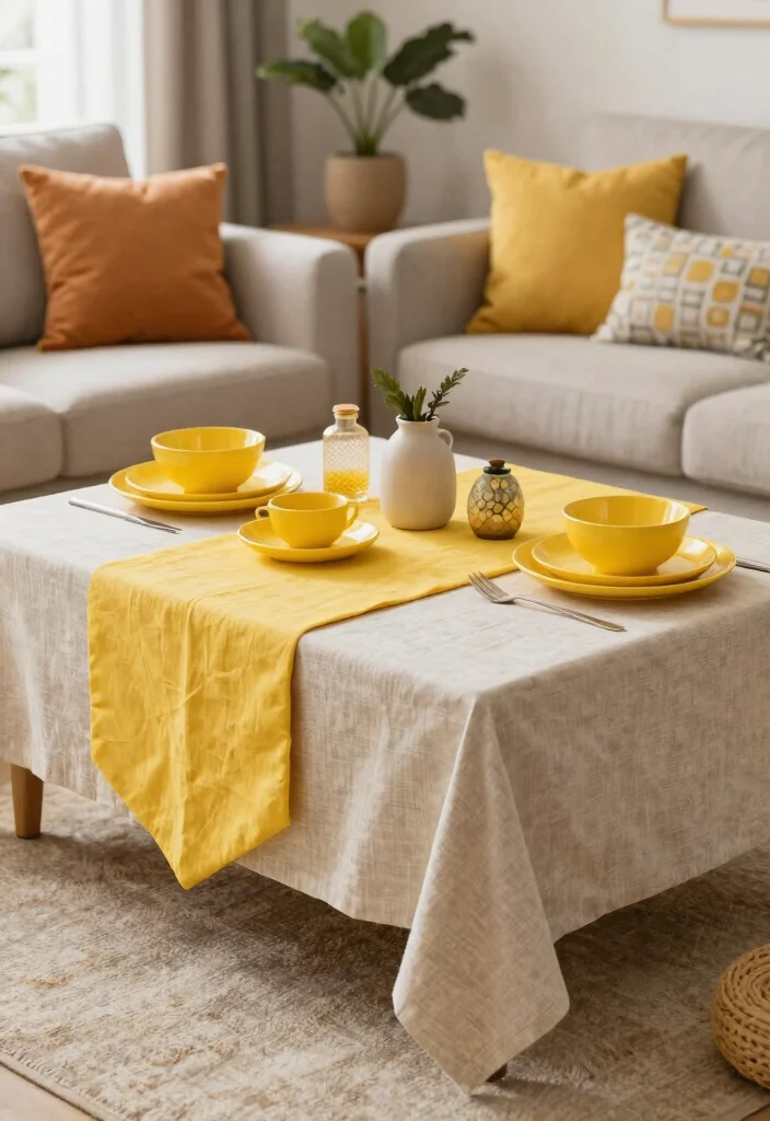 30 Yellow Decor Living Room Ideas for a Cheerful Stylish Space - 22. Yellow Table Settings 1
