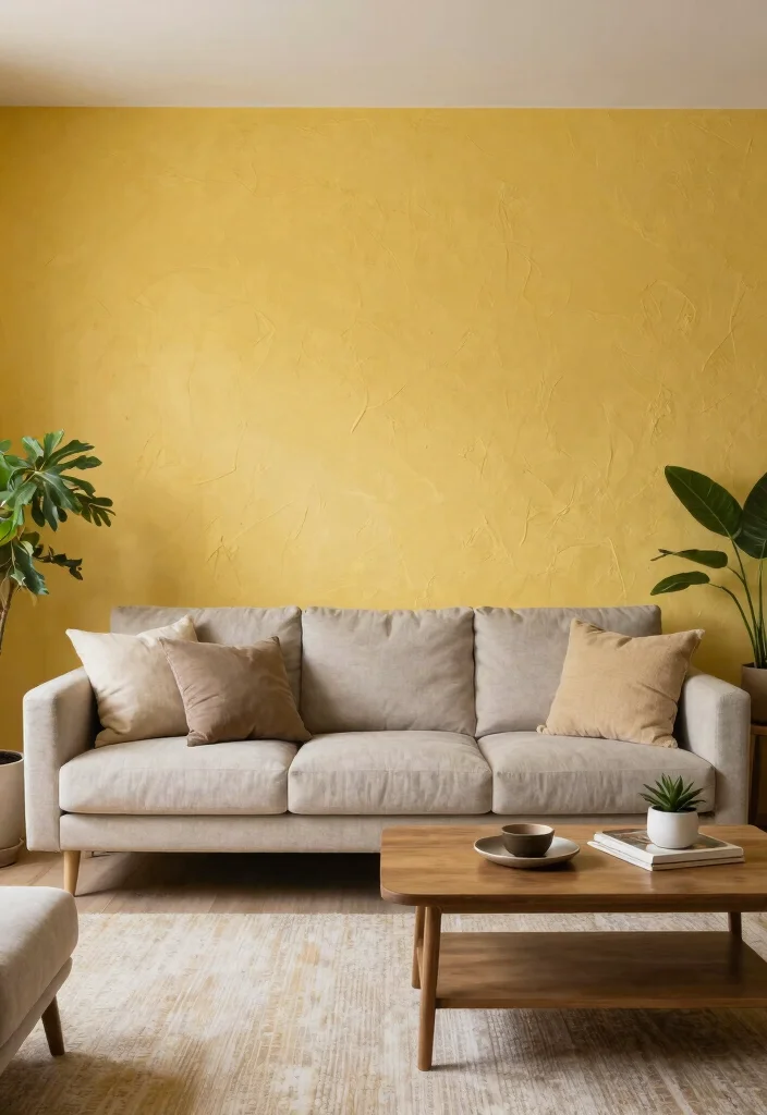 30 Yellow Decor Living Room Ideas for a Cheerful Stylish Space - 25. Yellow Textured Walls 1