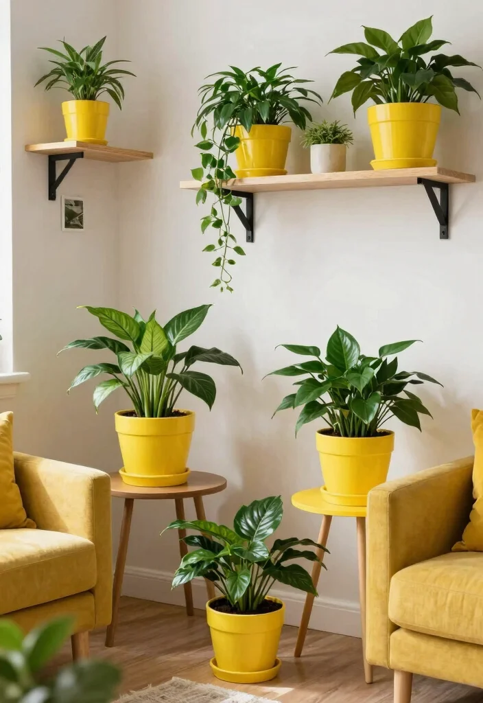 30 Yellow Decor Living Room Ideas for a Cheerful Stylish Space - 29. Yellow Indoor Plants 1
