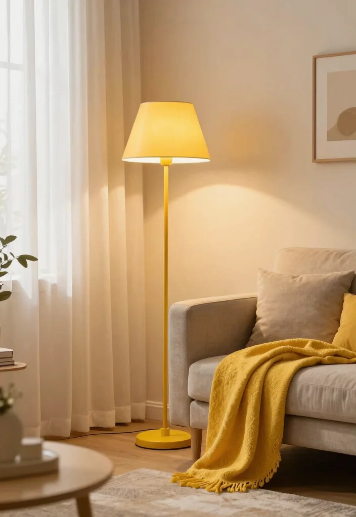 30 Yellow Decor Living Room Ideas for a Cheerful Stylish Space - 8. Yellow Lighting Fixtures 1