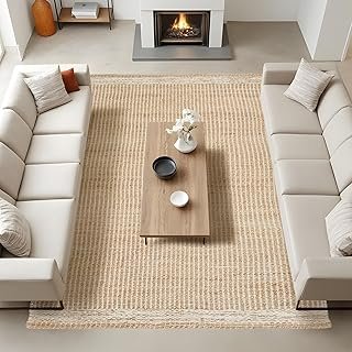 8x10 feet Natural Jute & Wool Area Rug,– Handwoven Mini Check Natural Fi...