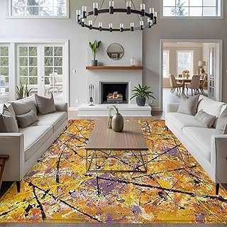 9x12 Abstract Artistic Area Rug for Large Family Room, Washable Low Pile...
