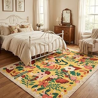 Abstract Floral Rug 4x6,Washable Colorful Bedroom Area Rug,Orange Retro ...