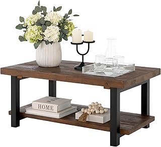 Alaterre Furniture Pomona Rustic Coffee Table with Storage Shelf - 42-In...