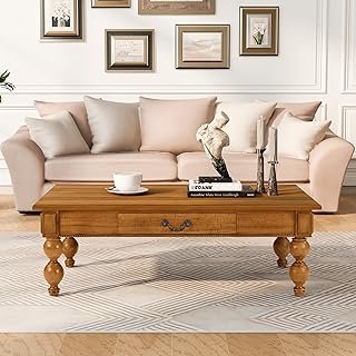 Amposei Retro Wooden Coffee Table 47’’ Vintage Cocktail Center Table wit...