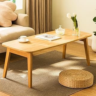 Baveke Folding Coffee Table- Foldable Floor Tables, Mid Century Coffee T...