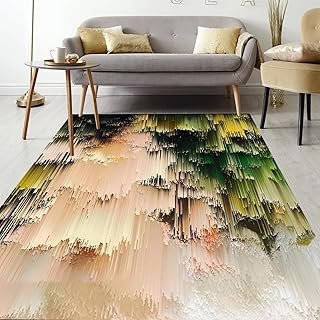 Fantasy Art Modern Abstract Striped Texture Rug Soft Pink Green Yellow U...