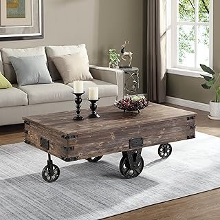 FirsTime & Co. Brown Factory Cart Coffee Table, Vintage Center Table wit...