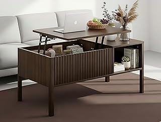 Fluted Lift Top Coffee Table with Hidden & Open Storage, Rectangle Moder...