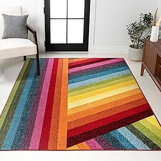 JONATHAN Y Retro Rainbow Stripe Multi Indoor Area Rug 4x6, Contemporary,...
