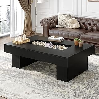 LVB Black Coffee Table, Modern Wood Led Living Room Table with Storage, ...