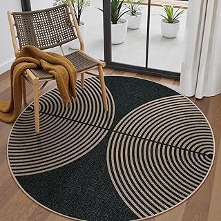 Lahome Enfys Modern Rainbow Round Rug, 6ft Easy Jute Circle Patio Rug Wa...