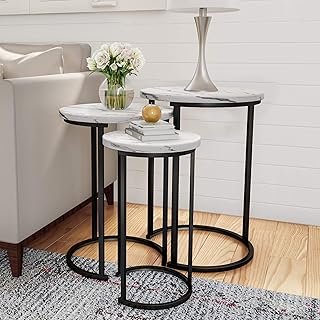 Lavish Home Nesting Tables - Set of 3 Round Side Tables for Living Room,...