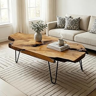 Live Edge Coffee Table - Natural Wood Coffee Table for Living Room, Hand...