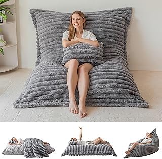 MAXYOYO Giant Bean Bag Chair with Pillow, 3 in 1 Convertible Bean Bag Ch...