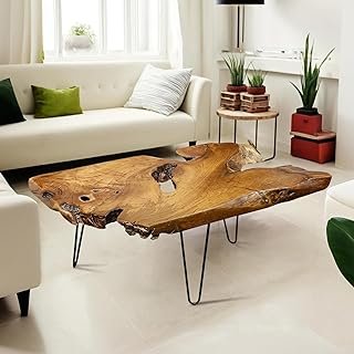 Natural Wood Coffee Table，Unique Live Edge Coffee Table for Living Room