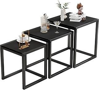 Nesting Table Set of 3 Side Tables, Modern Coffee Table Stacking End Tab...