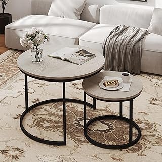 Otterease Nesting Tables Set of 2, Round Coffee Table, Small Nesting Cof...