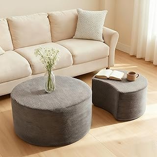 Round Upholstered Nesting Coffee Table Set, 32