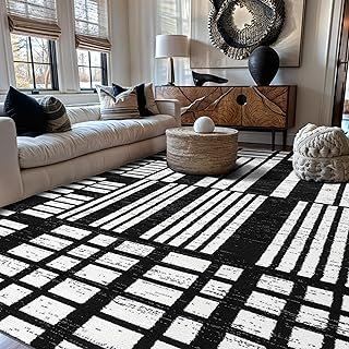 Rugshop Modern Black and White Geometric Area Rug Non-Shedding, Low Pile...