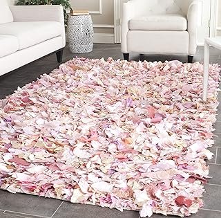 SAFAVIEH Rio Shag Collection Area Rug - 5' x 8', Ivory & Pink, Handmade ...