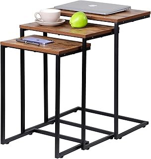 SUPER DEAL Nesting Tables Set of 3, Industrial C Shaped End Table Stacka...