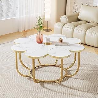 Tribesigns White and Gold Coffee Table, Modern Flower-Shaped Coffee Tabl...