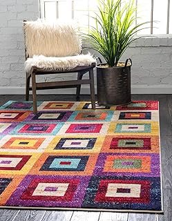 Unique Loom Estrella Collection Colorful, Geometric, Squares Modern, Abs...