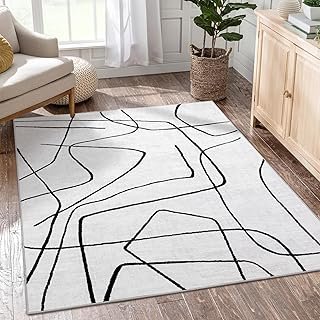 YIHOUSE 5x7 Washable Living Room Rug - Modern Abstract Black and White A...