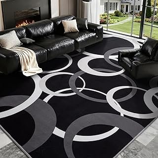 YIHOUSE 8x10 Ft Area Rugs, Concentric Circle Carpet Washable Rug, Black ...