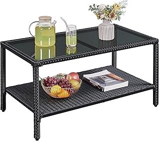Yaheetech Outdoor Wicker Coffee Side Table, All-Weather Rattan Patio Sto...