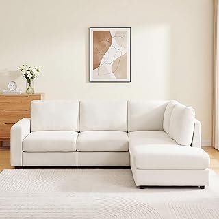 100” L-Shaped Couch with Reversible Chaise, Chenille Modular Sectional S...