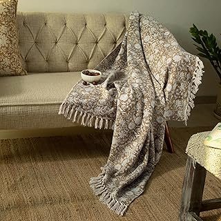 100% Pure Cotton Handblock Printed Throw Blanket, Soft 50
