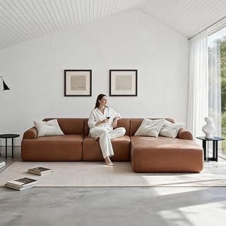 105” Modular Faux Leather Cloud Couch, Deep Seat L-Shaped Sectional with...