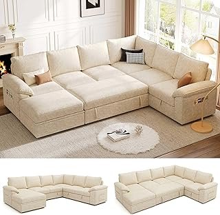 108 Inch Modular Sectional Sofa with Pull Out Bed,U Shaped 7 Seat Sectio...