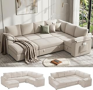 108 Inch Sectional Sleeper Sofa Bed with Pull Out Couch, U Shaped 7 Seat...