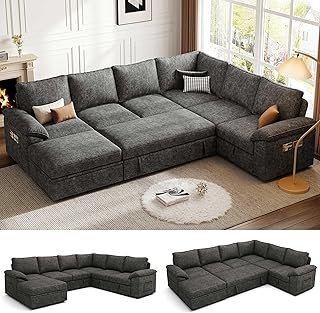 108 Inch Sectional Sleeper Sofa with Pull Out Bed, U Shaped 7 Seat Modul...