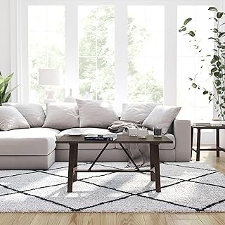 Merrick Lane Mabel Trestle X-Frame Coffee Table, Rustic Farmhouse Solid ...