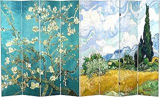 Red Lantern Double Sided Works of Van Gogh Canvas Folding Screen - Almon...