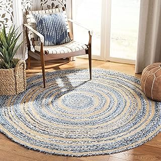 SAFAVIEH Cape Cod Collection Area Rug - 4' Round, Blue & Natural, Handma...