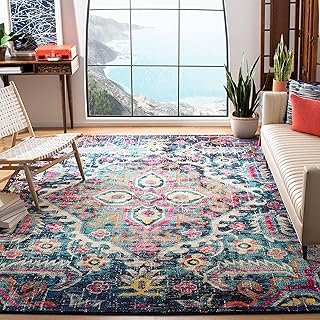 SAFAVIEH Monaco Collection Area Rug - 8' x 10', Blue & Fuchsia, Boho Chi...