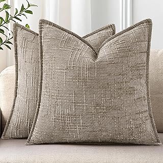 decorUhome Chenille Throw Pillow Covers 18x18 Set of 2, Thick Textured S...