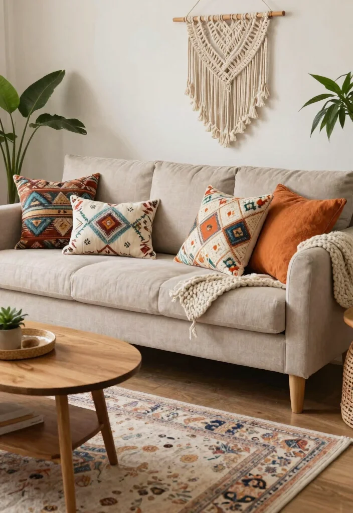 25 Beige Couch with Ottoman Ideas for a Cozy Living Room - 1. Layered Textiles for Ultimate Comfort 1