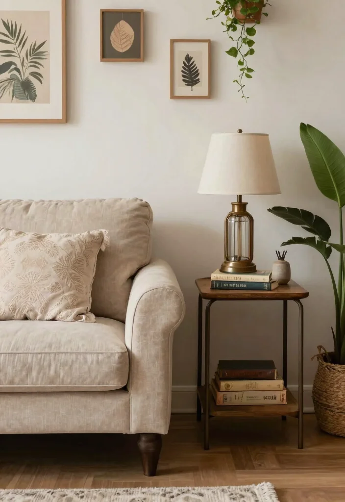 25 Beige Couch with Ottoman Ideas for a Cozy Living Room - 12. Vintage Accents for Character 1
