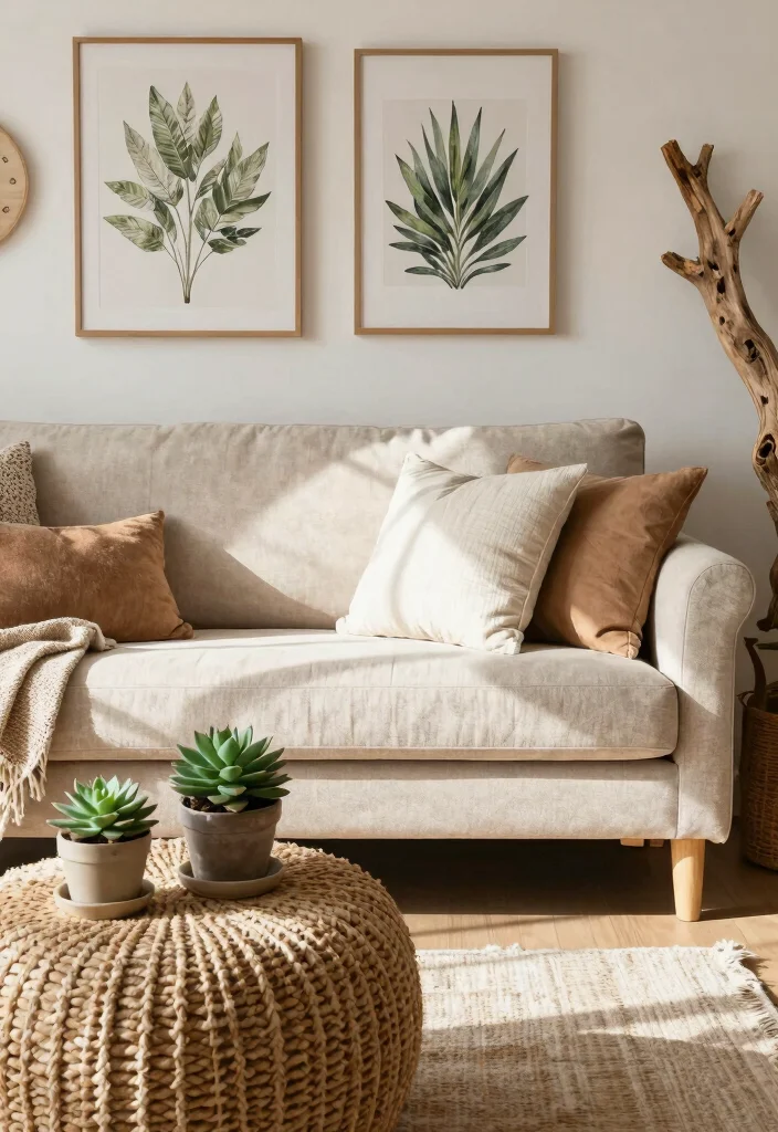 25 Beige Couch with Ottoman Ideas for a Cozy Living Room - 14. Outdoor-Inspired Decor 1