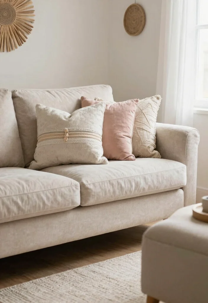 25 Beige Couch with Ottoman Ideas for a Cozy Living Room - 16. Soft Color Accents 1